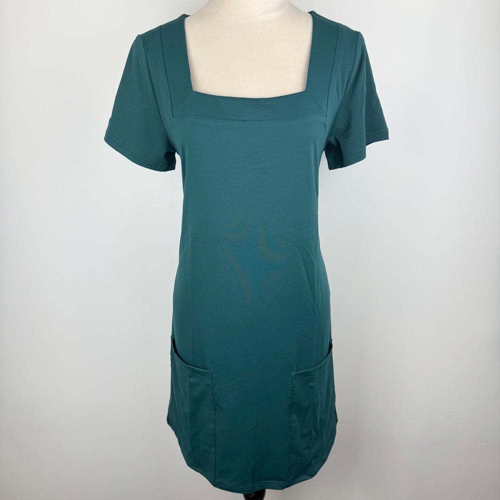 Dokotoo Green Square Neck Short Sleeve Shift Dress with Pockets Womens Sz Medium